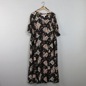 Kathryn Deene Long Vtg Midi Dress Women's 20 Black Postage Stamp Maxi y2k 440